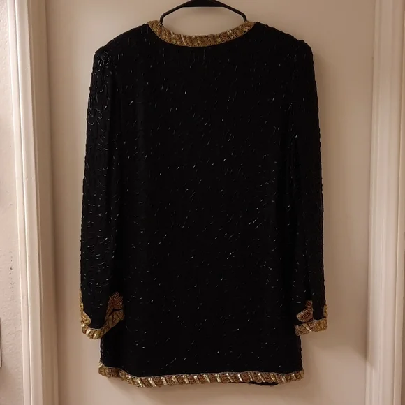 NWT, Vintage Laurence Kazar Black and Gold Hand Beaded Jacket - Picture 12 of 17